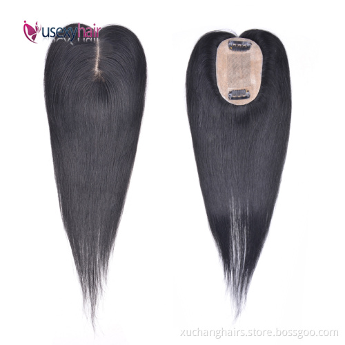 6x9cm Silk Base Top Hairpiece Virgin Clip In Hair Topper for Thinning Hair Natural Black Womens Human Hair Topper